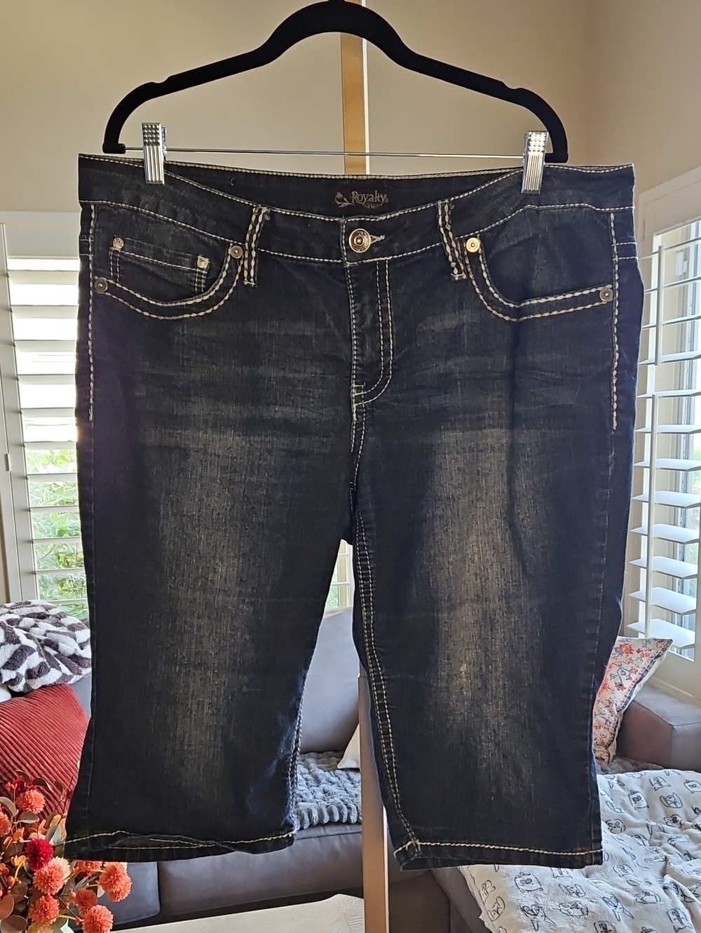 Royalty For Me Dark Blue Cropped Jeans Bermuda Shorts